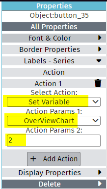 Button action configuration that sets the variable OverviewChart to 2 on click